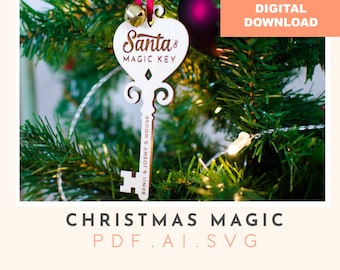 Ornamento natalizio con la chiave magica di Babbo Natale: file tagliato al laser (SVG, PDF, AI) (download digitale)