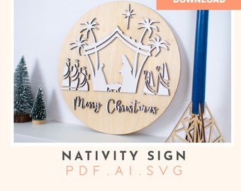 Nativity Scene Wooden Sign: Laser Cut File (SVG, PDF, AI)