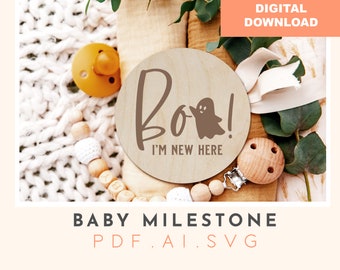 Boo I'm New Here Baby Milestone Disc SVG: Halloween Pregnancy Announcement (Digital Download)