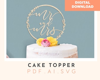 Mr & Mrs Wreath Wedding Cake Topper SVG - Laser Cutting File (Digital Download)