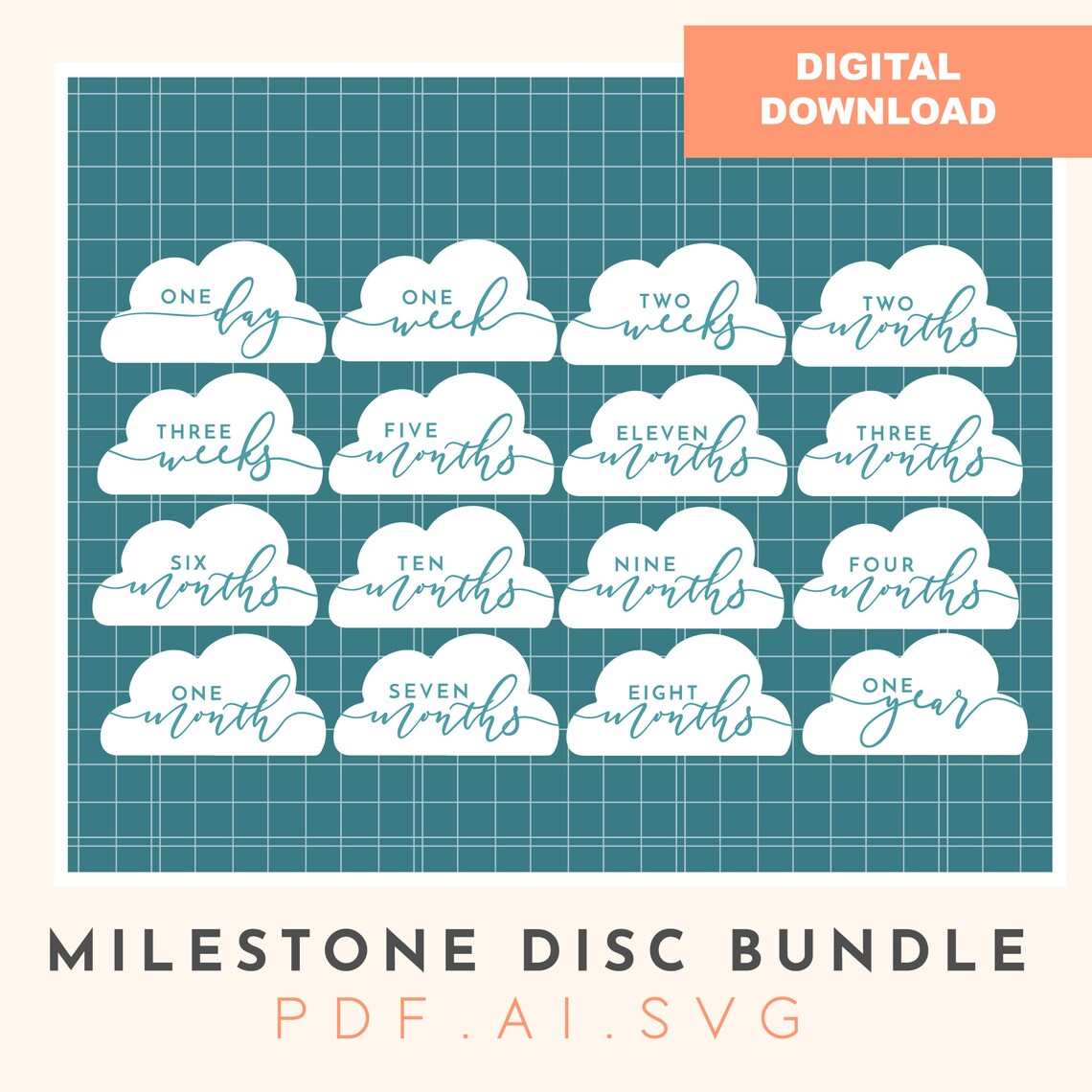 Cloud Baby Milestone Disc Set Digital File Svg File Baby Etsy