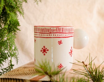 Tasses en céramique de flocons de neige de Noël, tasses faites à la main de flocons de neige, tasse à café, tasses à café de flocons de neige d’illustration, idée de cadeau