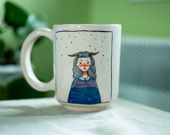 Tasse en céramique du zodiaque CAPRICORNE, cadeau du Capricorne, illustration du zodiaque, tasse à café thème astrologie, Saint-Valentin, par Felix Ceramic