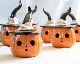 Handgjord keramisk pumpa ljusstake: Halloween nattlampa