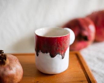 Christmas Red and White Ceramic Mugs, Handmade Cups, Coffee Mug, Winter Coffee Mugs, Christmas Gift Idea
