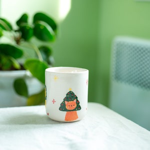 Christmas Cats Ceramic Mugs, Cat Handmade Pottery Cups, Christmas Coffee Mug, Illustration Xmas Coffee Mugs, Cat Christmas Gift Idea image 1