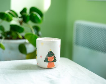 Tasses en céramique de chats de Noël, tasses de poterie faites à la main pour chats, tasse à café de Noël, tasses à café de Noël d’illustration, idée de cadeau de Noël de chat