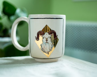 Tasse en céramique du zodiaque BÉLIER, cadeau Bélier, illustration du zodiaque, tasse à café sur le thème de l’astrologie, tasse d’art par Felix Ceramic, idée cadeau pour la Saint-Valentin