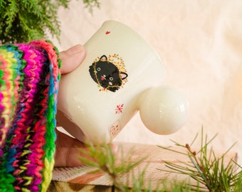 Tasses en céramique de chat de Père Noël de Noël, tasses de poterie faites à la main de chat, tasse à café de Noël, tasses à café de Noël d’illustration, idée de cadeau de Noël de chat