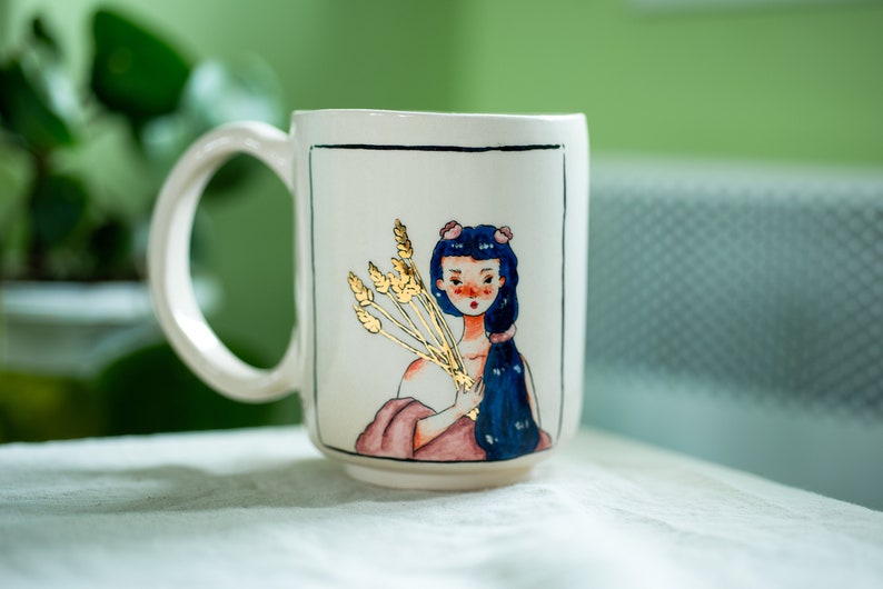 VIRGO Zodiac Ceramic Mug, Virgo Gift, Zodiac Illustration, Astrology Theme Coffee Mug by Felix Ceramic, Valentine's Day Gift Idea image 1