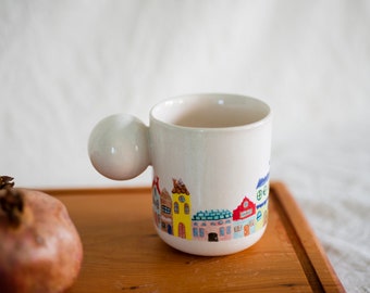 Mugs de Noël City en céramique, Tasses maison faites main, Mug à café de Noël, Illustrations de tasses à café de Noël, Idée cadeau de Noël pour la maison