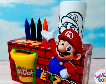 TEMPLATE Play-Doh and Crayon Box Mario Bros Coloring box Caja Play Doh  oz Mario Bros SVG PDF Studio