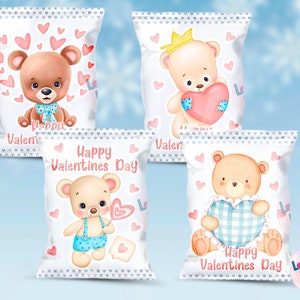 EDITABLE Valentine&#39;s Day Bear Boys Love Chip Bag Template Set of 4 Bundle - Valentine&#39;s Day Bear Boys Love in PowerPoint / PNG (PACK)
