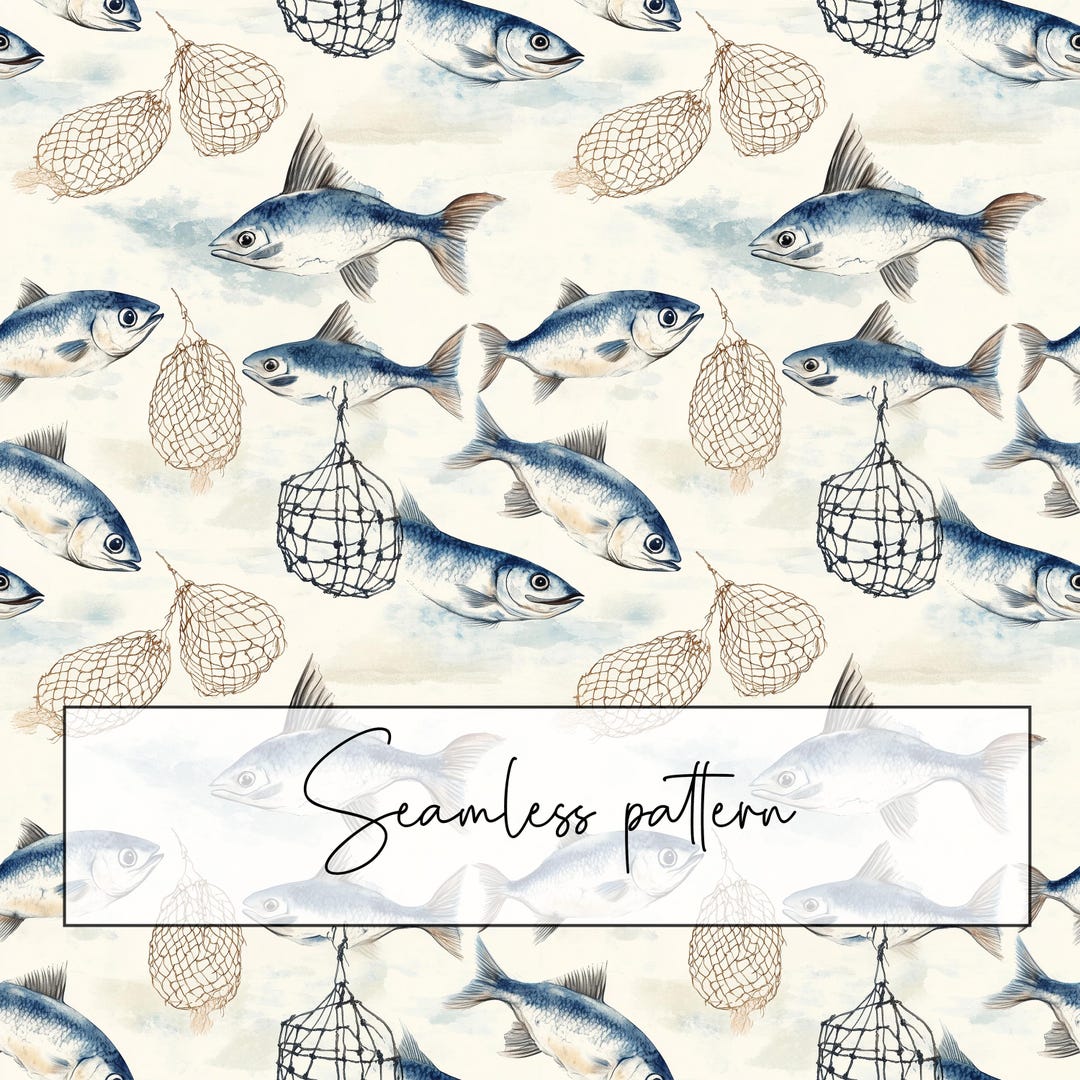 Fish Fishing Nets Seamless Pattern, Fishing Repeat Pattern Tile ...