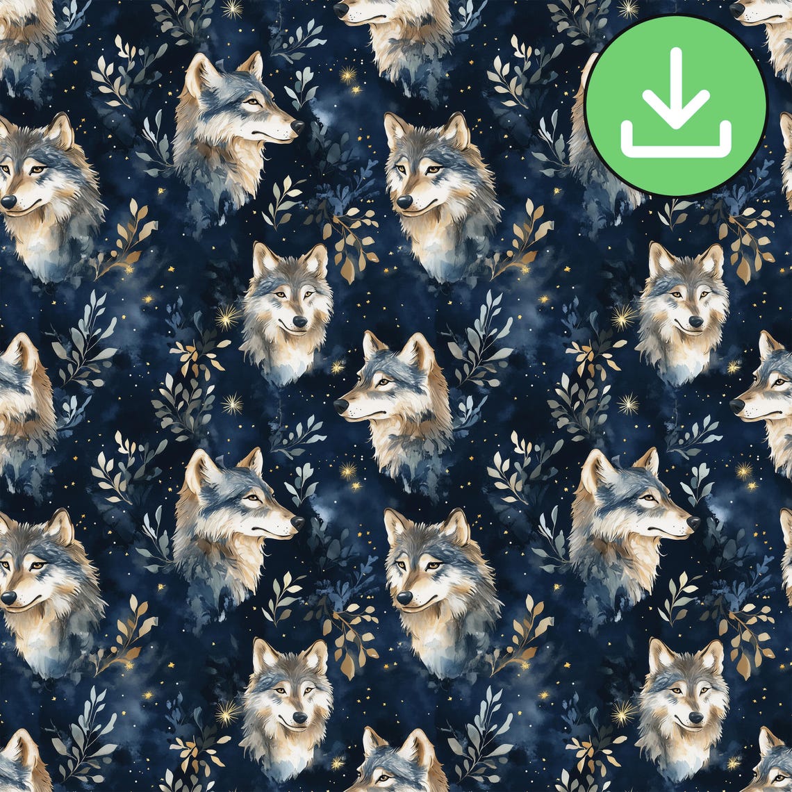 Texture Pattern Wolf Night Wolf Seamless Pattern, Wolf Stars Repeat Pattern, Dark Forest ...