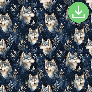 Wzór Wilka Nocnego, Powtarzający się wzór gwiazd wilka, Wilk z Mrocznego Lasu, Do druku, Papier cyfrowy, Pobieranie cyfrowe