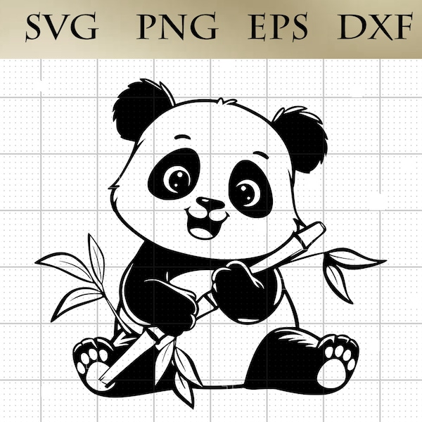 Panda con bambù SVG png eps dxf Baby Panda Vector Silhouette Animal Clipart Cricut Cutting File File digitale