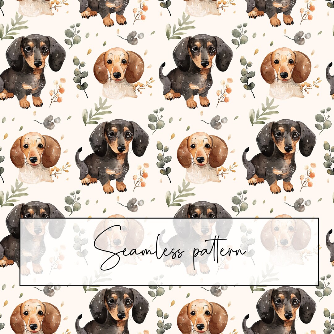 Watercolor Sausage Dog Seamless Pattern, Botanical Boho Cute Dog Repeat ...