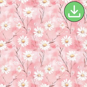 Pink Daisy Seamless Pattern, Summer Floral Repeat Pattern Tile, Printable, Digital Download