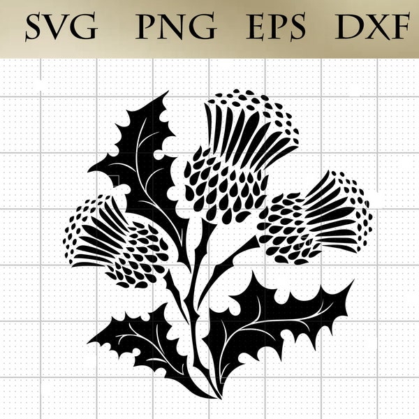 Chardon écossais branche plante bouquet SVG png eps dxf fichier découpe Cricut Silhouette vecteur art dessin téléchargement numérique