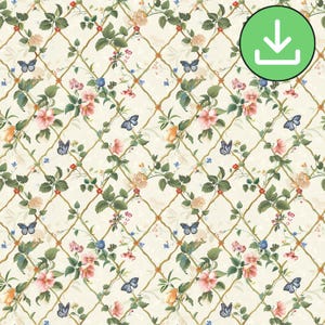 Naadloze bloemenpatroon ruitpatroon, vlindertuin bloemenherhalingspatroon, stof textiel, junk Journal, sublimatie, digitale download