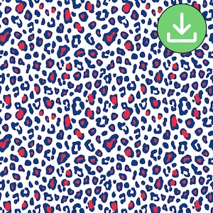 Red and Blue Leopard Print Seamless Pattern, Cheetah Skin Repeat Pattern, American, Printable, Fabric, Sublimation, Digital Download