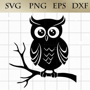 Baby Eule auf Ast SVG png eps dxf Eule auf Baum Vektor Silhouette Clipart Cricut Schneidedatei Digitale Datei