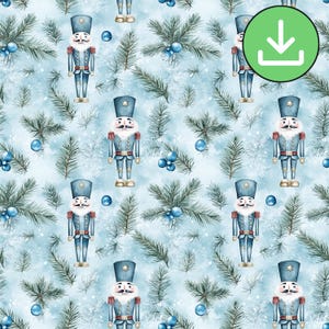 Christmas Nutcracker Light Blue Seamless Pattern, Snowy Festive Icy Blue Repeat Pattern, Digital Paper, Gifts Crafting, Digital Download