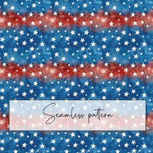 Blauwe en rode strepen met naadloze sterrenpatroon, aquarel 4 juli herhalingspatroon, Amerikaans, afdrukbaar, sublimatie, digitale download