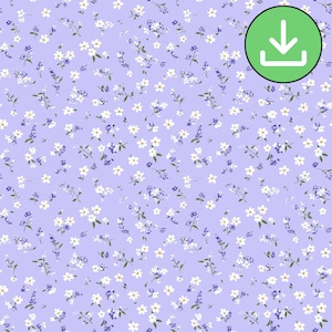 Nahtloses weißes Blumenmuster, hellviolette, lila Hintergrundblume, wiederholte Fliese, Sommer, digitales Papier, digitaler Download