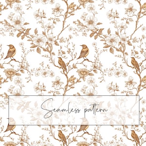 Chinoiserie bruine vogel naadloze bloemmotief, tak herhalen patroon tegel, digitaal papier, afdrukbare kaart, toile behang, digitale download