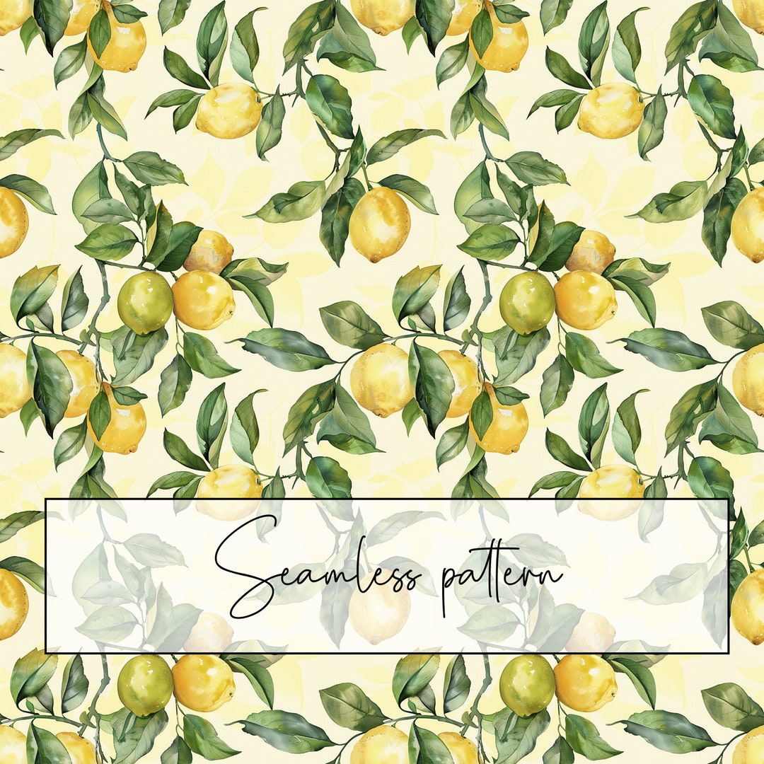 Lemon Branch Seamless Pattern, Yellow Lemon Repeat Pattern, Fabric ...