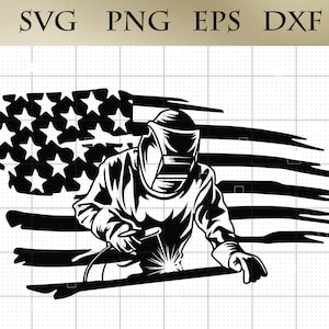 American Welder SVG png eps dxf  Vector Art, Welder Behind American Flag Cricut Digital Design