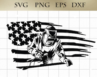 American Welder SVG png eps dxf  Vector Art, Welder Behind American Flag Cricut Digital Design