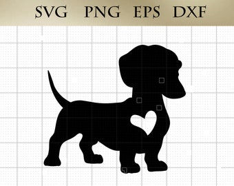 Cuore di salsiccia SVG png eps dxf file di taglio del cane bassotto, arte vettoriale del bassotto, clip art silhouette tagliabile cricut design digitale