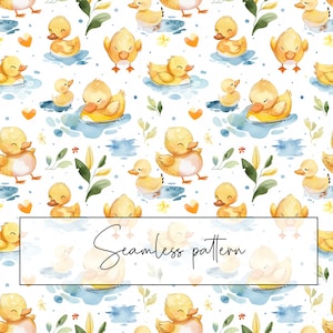 Cartoon gelbe Ente Musterdesign, Aquarell Ente Rapportmuster, niedlich, Stoffmuster, Tapete, digitales Papier, digitaler Download