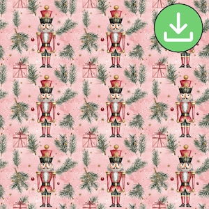 Christmas Nutcracker Seamless Pattern, Festive Pink Red Green Repeat Pattern, Digital Paper, Crafting, Journaling, Digital Download