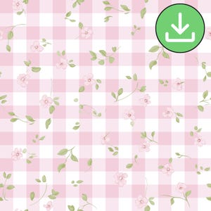 Vichy rose pastel petites fleurs transparente motif, motif répété rose pâle de style romantique mignon, carrelage, papier numérique, téléchargement numérique