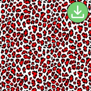 Red and Black Leopard Print Seamless Pattern, Cheetah Skin White Background Repeat Pattern, Printable, Fabric, Sublimation, Digital Download