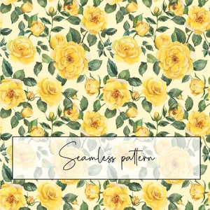 Padrão sem emenda de rosas amarelas aquarela, padrão de repetição floral, cartão imprimível, sublimação, download digital