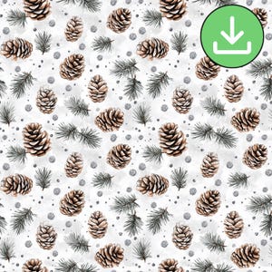 Winter Pinecone Seamless Pattern, Pine Branch and Cone Repeat Pattern, Printable Card, Sublimation, Digital Download