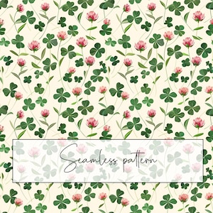 Clover Flowers Seamless Pattern, Clover Blossom Repeat Pattern, Textile Fabric Pattern, Wallpaper Design, Digital Paper, Digital Download