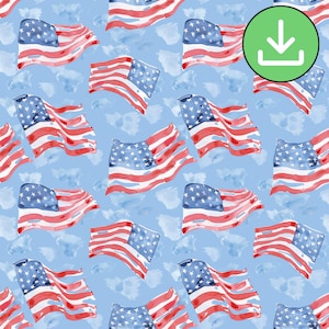Watercolor American Flag Seamless Pattern, Patriotic Repeating Tile (Digital Download)