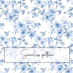 Blauwe chinoiserie naadloze bloemmotief, delicaat herhalingspatroon, stoffenpatroon, behangontwerp, kaart, sublimatie, digitale download