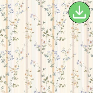 Zart Wildblumen Streifen Licht Tapete Musterdesign, Floral English Cottage Rapportmuster, Stoff, Textil, Papier, digitaler Download