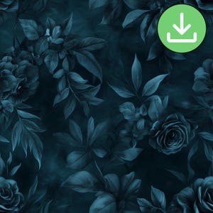 Motif floral bleu sarcelle monochrome sans couture, motif floral de mauvaise humeur cool bleu vert fond répétitif carreau, papier numérique, téléchargement numérique