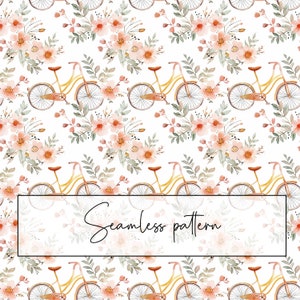 Floral Bicycle Seamless Pattern, Bicycle Repeat Pattern, Printable Card, Sublimation, Digital Download