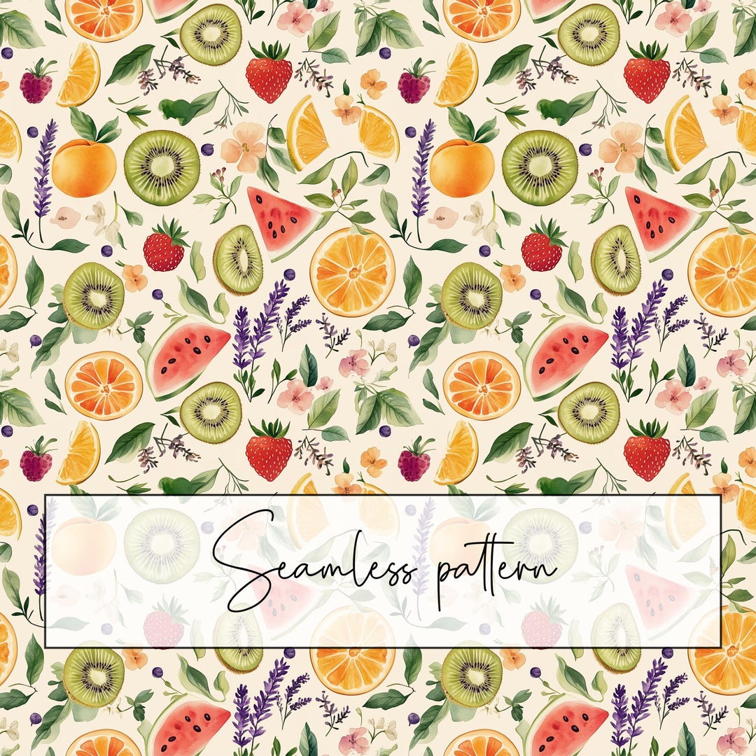 Summer Fruits Seamless Pattern, Various Mixed Fruits Repeat Pattern ...