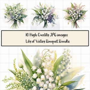 Aquarelle, bouquet de muguet, lot de 10 images JPG, bouquet de fleurs sauvages, tenue de journal, créations en papier, scrapbooking, téléchargement numérique