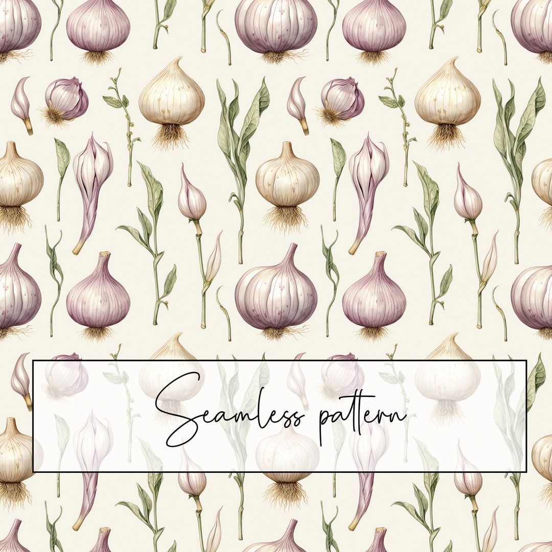 Garlic Embroidery Pattern Garlic Seamless Pattern, Neutral Garlic Bulb Repeat Pattern, Digital ...